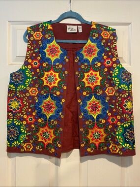 The Hippie Shake Embroidered Vest with Bright Multi-Color Medallions